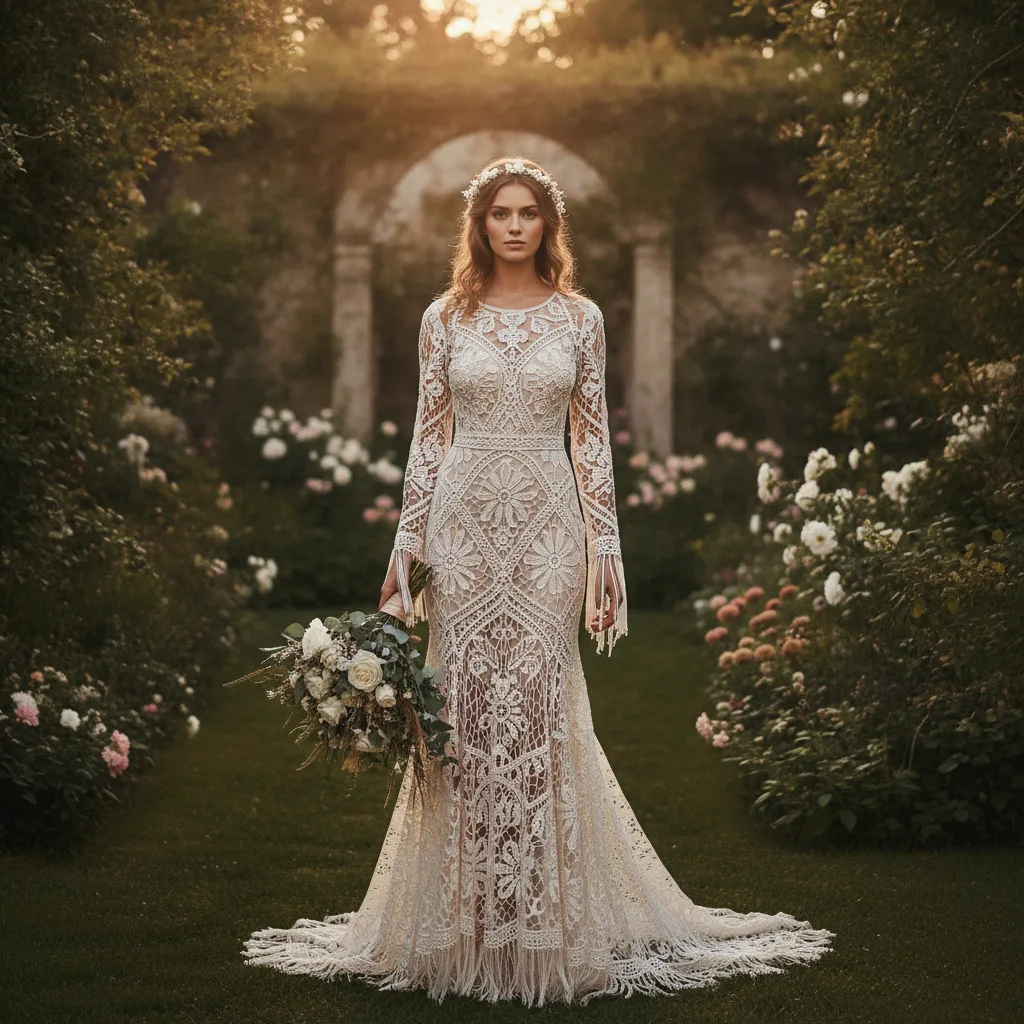 Robe mariée macramé manches longues | Guide 2026